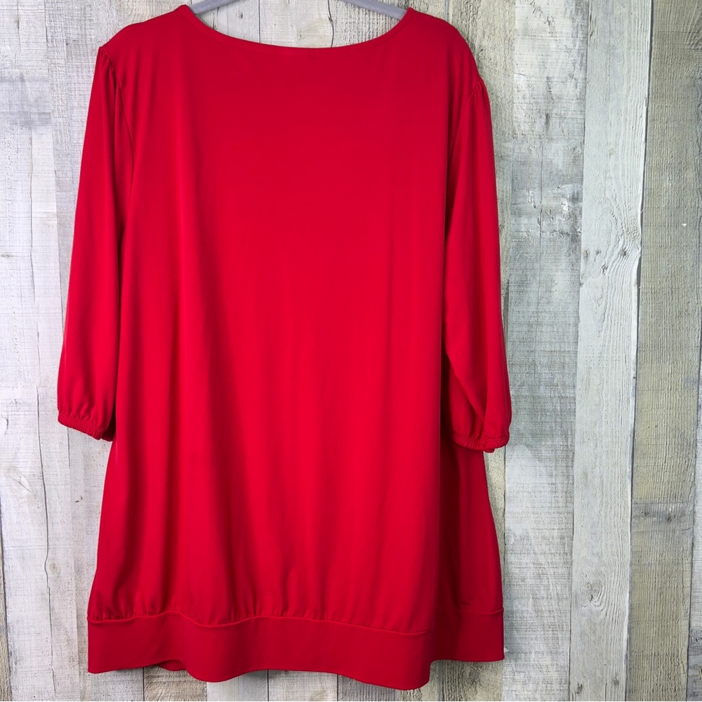 JMS Just My Size Size 3X(22W-24W) Red V-Neck Half Sleeve with Gathered Cuff - Picture 2 of 7